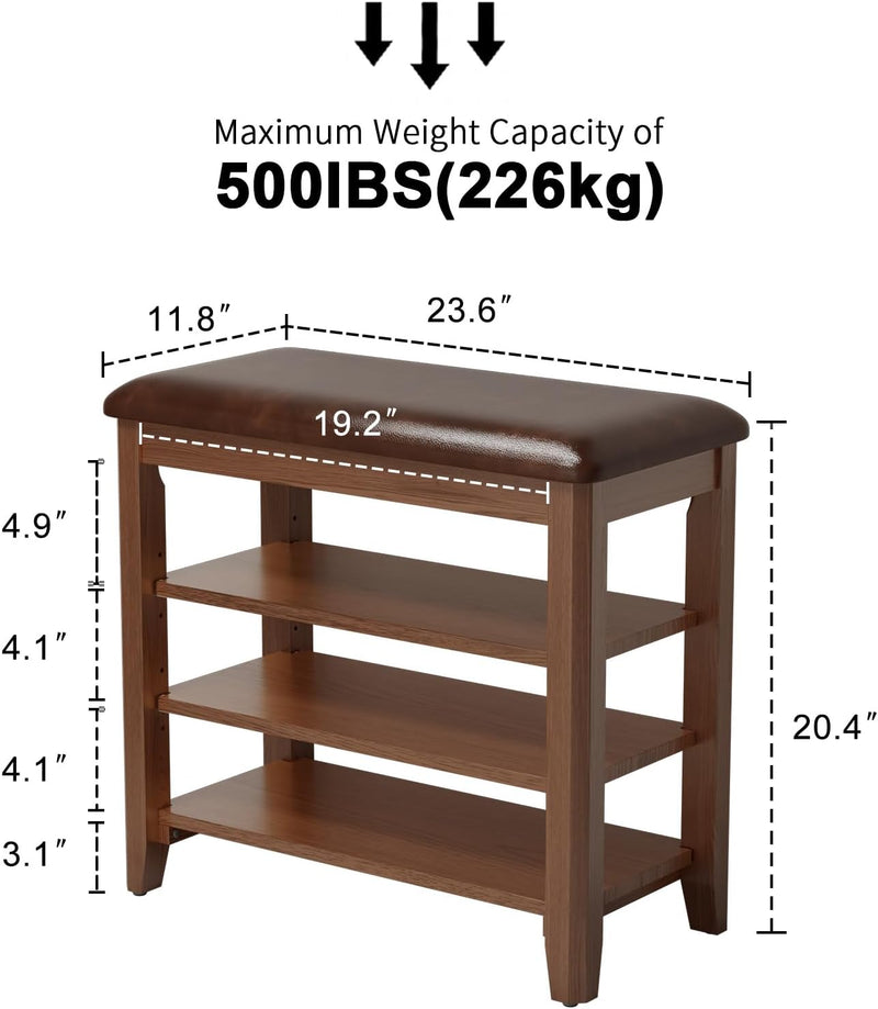 Small Shoe Bench with Cushion Storage Seat Wooden