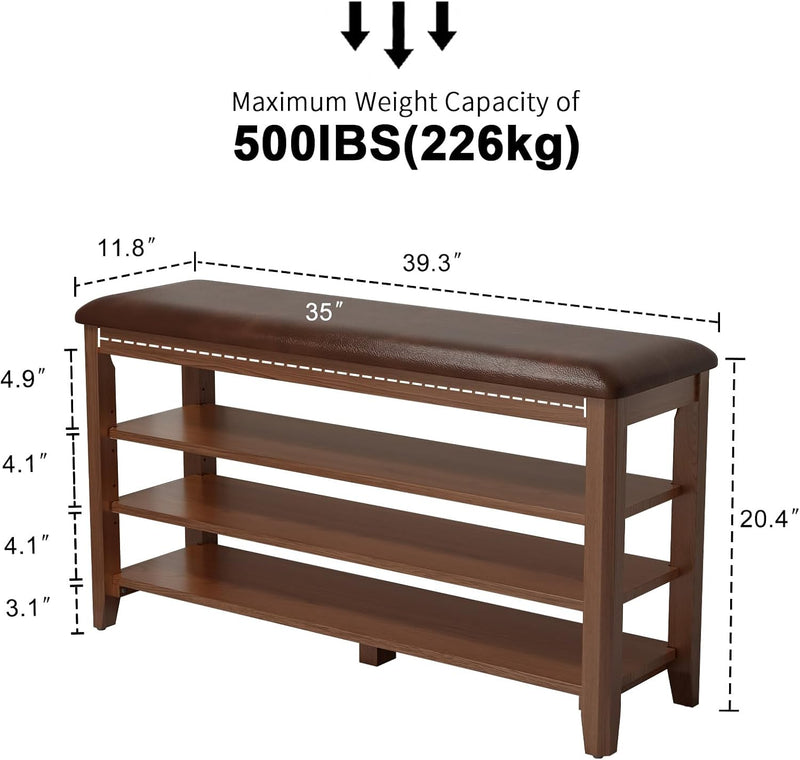 Small Shoe Bench with Cushion Storage Seat Wooden