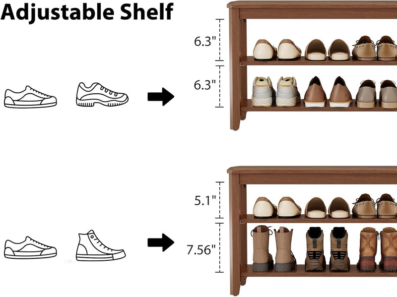 Small Shoe Bench with Cushion Storage Seat Wooden