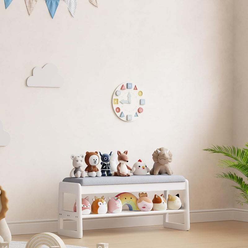 Small Shoe Bench with Cushion Storage Seat Wooden