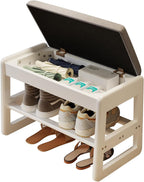 Small Shoe Bench with Cushion Storage Seat Wooden