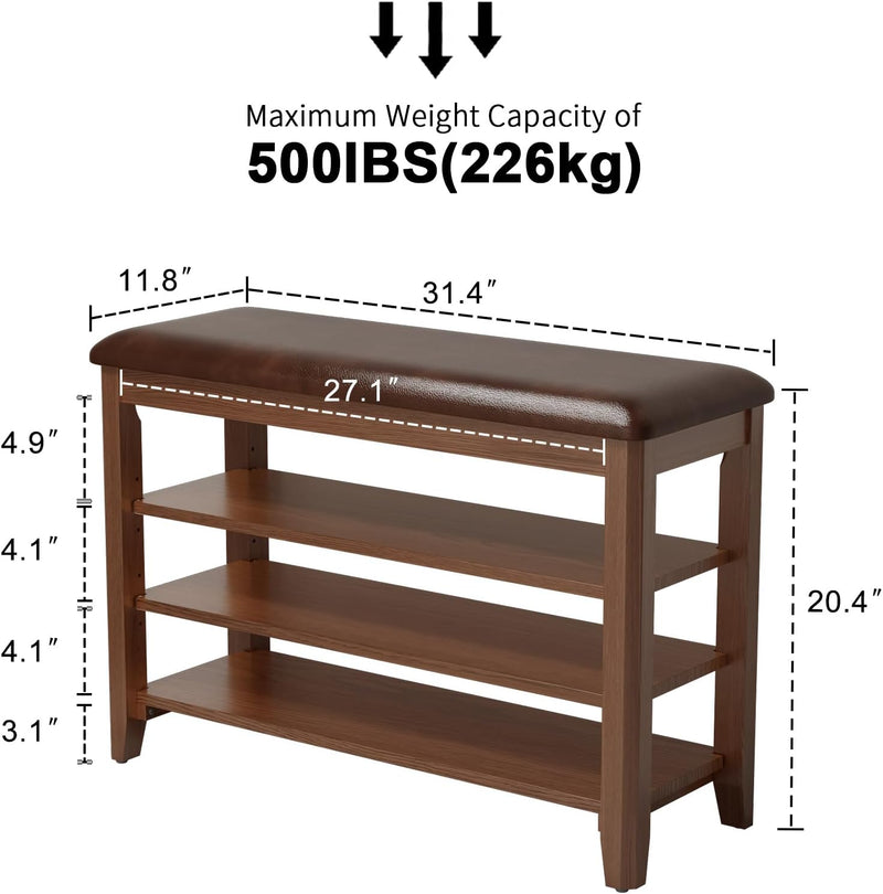 Small Shoe Bench with Cushion Storage Seat Wooden