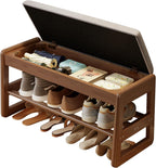 Small Shoe Bench with Cushion Storage Seat Wooden