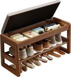 Small Shoe Bench with Cushion Storage Seat Wooden