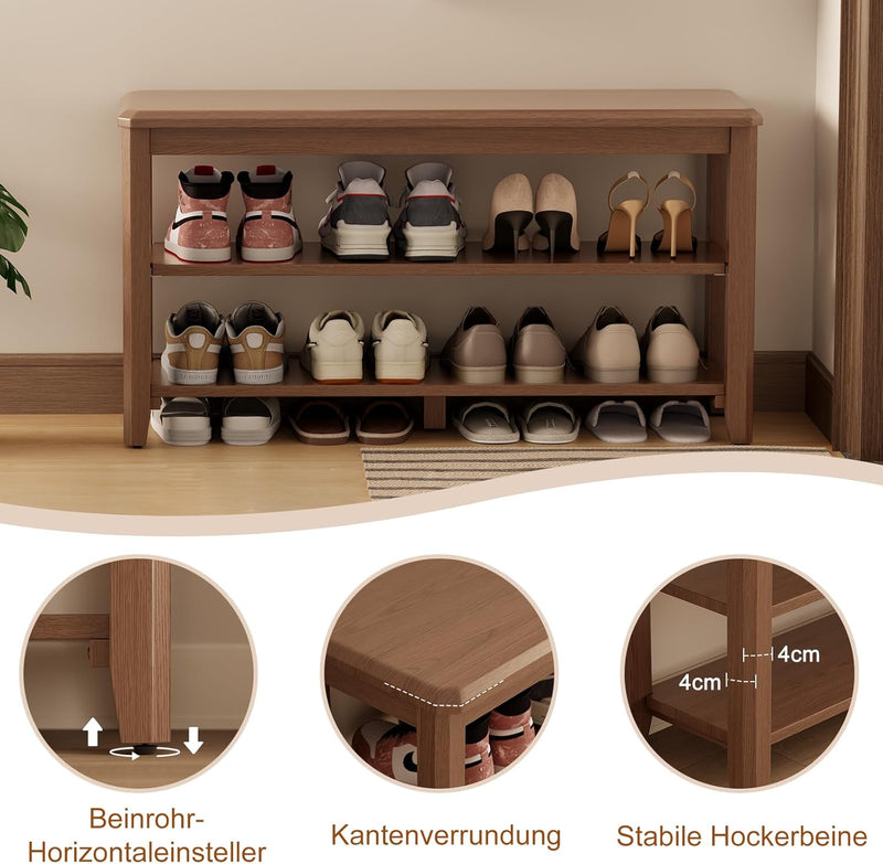 Small Shoe Bench with Cushion Storage Seat Wooden