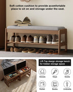 Small Shoe Bench with Cushion Storage Seat Wooden
