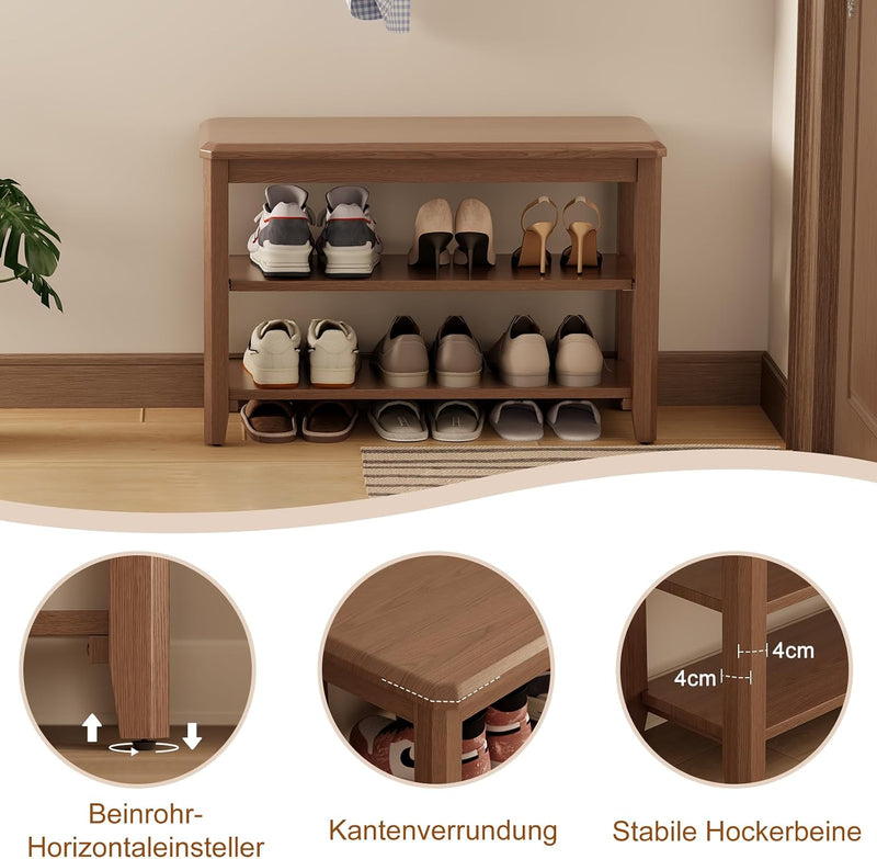 Small Shoe Bench with Cushion Storage Seat Wooden