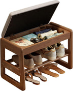 Small Shoe Bench with Cushion Storage Seat Wooden