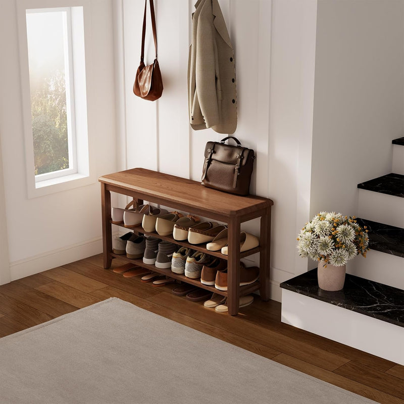 Small Shoe Bench with Cushion Storage Seat Wooden