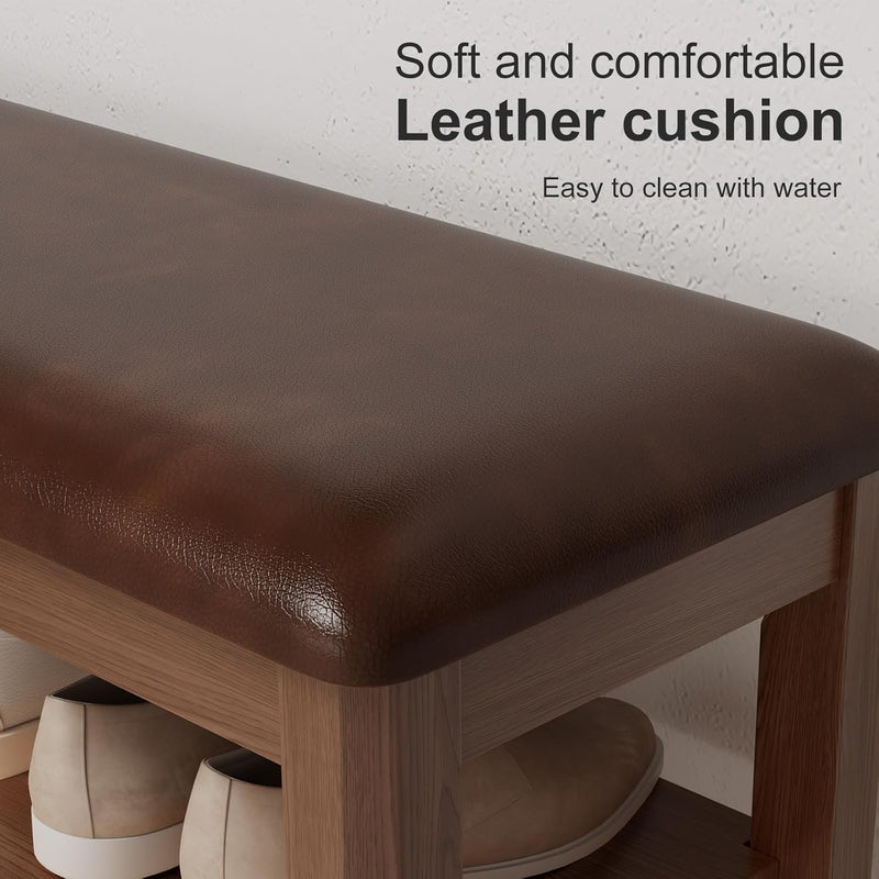 Small Shoe Bench with Cushion Storage Seat Wooden
