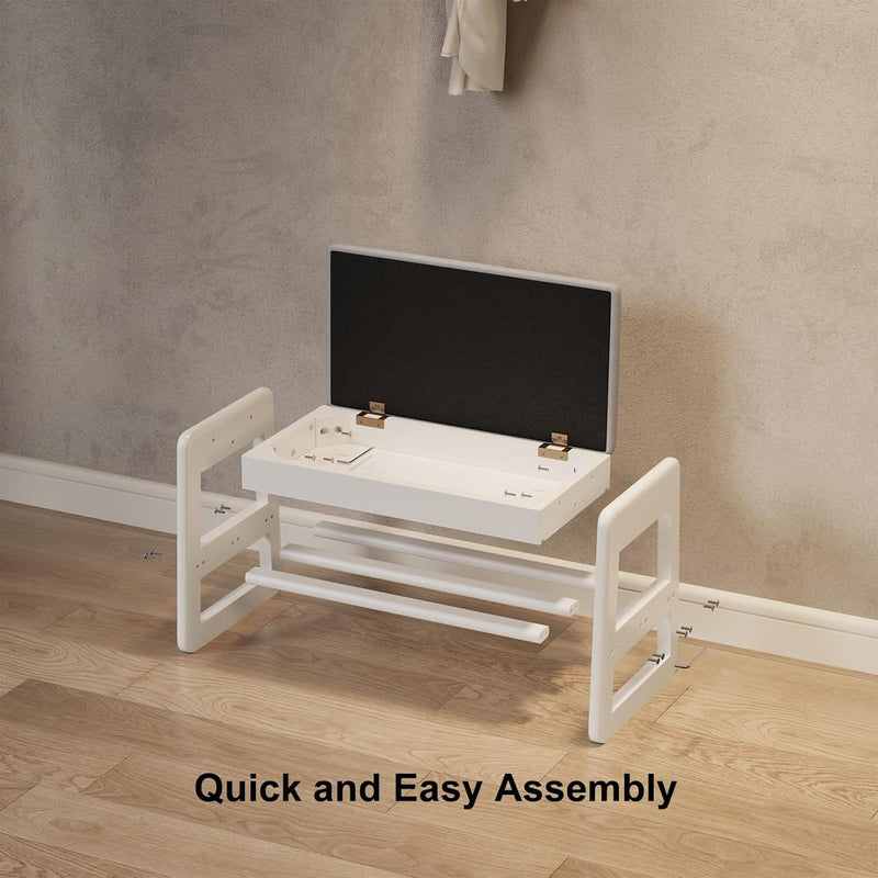 Small Shoe Bench with Cushion Storage Seat Wooden