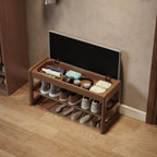 Small Shoe Bench with Cushion Storage Seat Wooden
