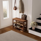 Small Shoe Bench with Cushion Storage Seat Wooden
