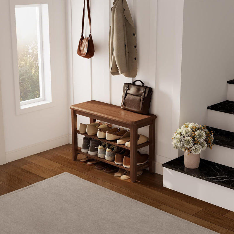 Small Shoe Bench with Cushion Storage Seat Wooden