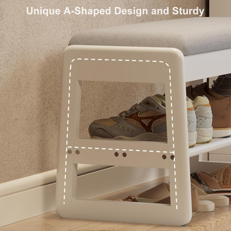 Small Shoe Bench with Cushion Storage Seat Wooden