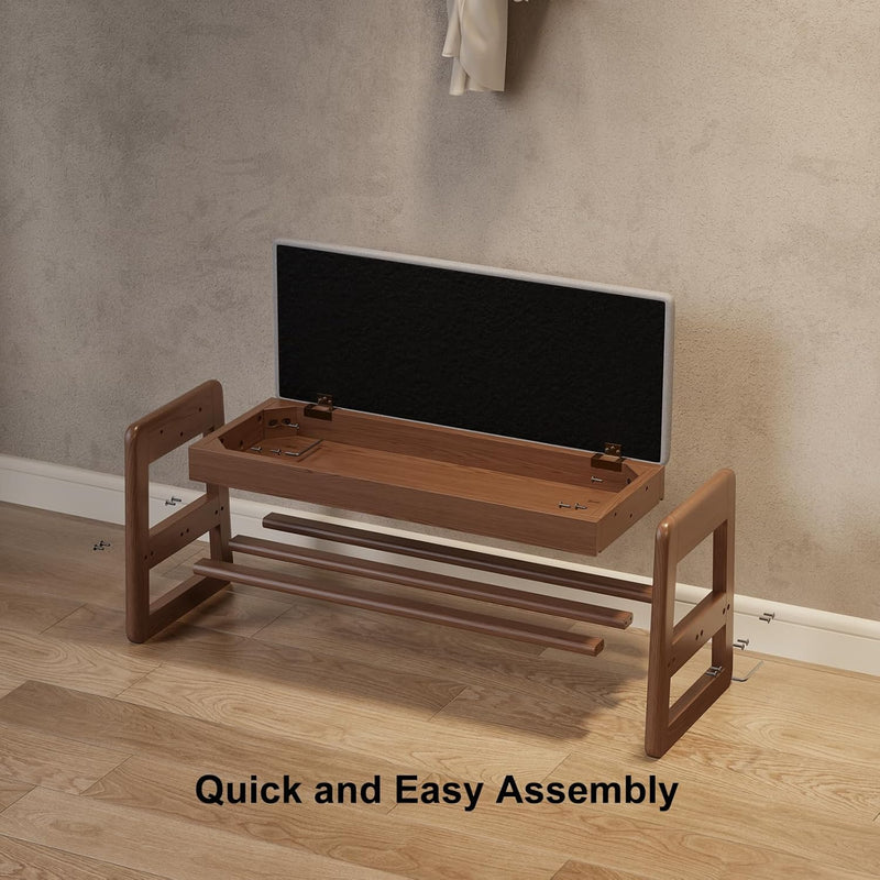 Small Shoe Bench with Cushion Storage Seat Wooden