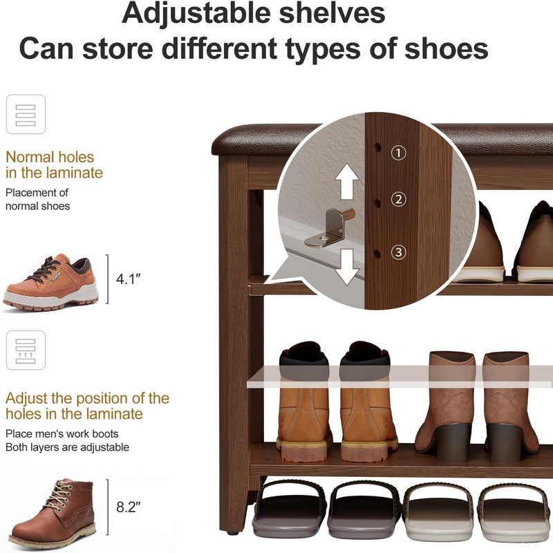 Small Shoe Bench with Cushion Storage Seat Wooden