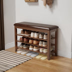 Small Shoe Bench with Cushion Storage Seat Wooden