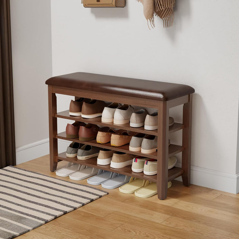 Small Shoe Bench with Cushion Storage Seat Wooden