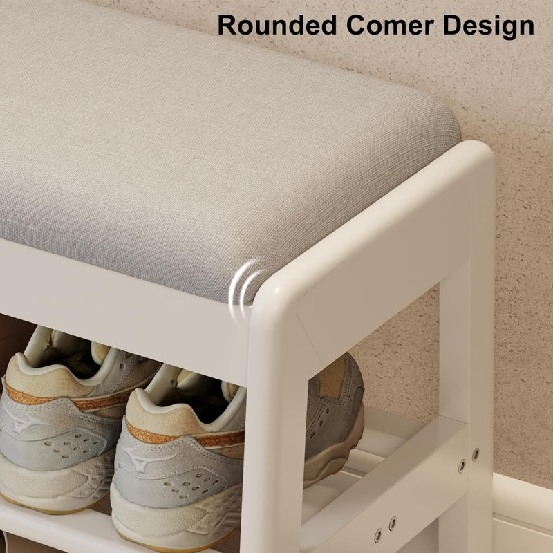 Small Shoe Bench with Cushion Storage Seat Wooden