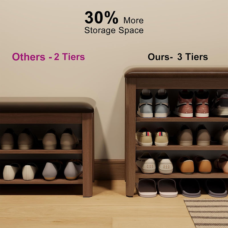 Small Shoe Bench with Cushion Storage Seat Wooden