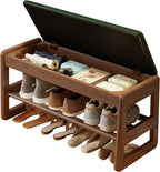 Small Shoe Bench with Cushion Storage Seat Wooden