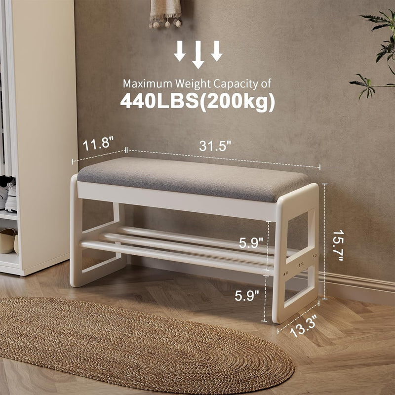 Small Shoe Bench with Cushion Storage Seat Wooden