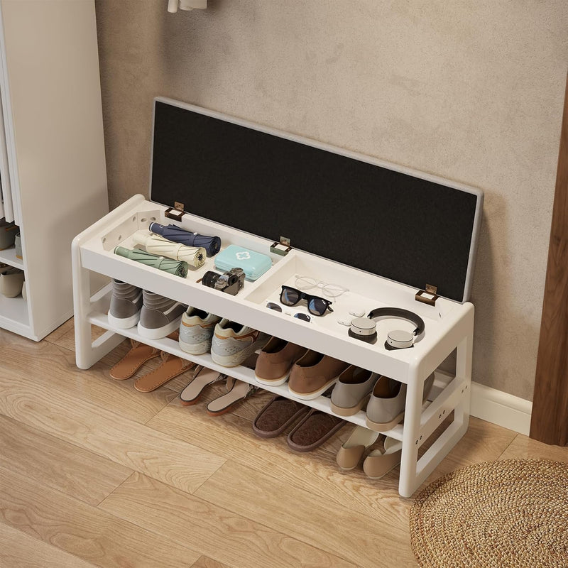 Small Shoe Bench with Cushion Storage Seat Wooden