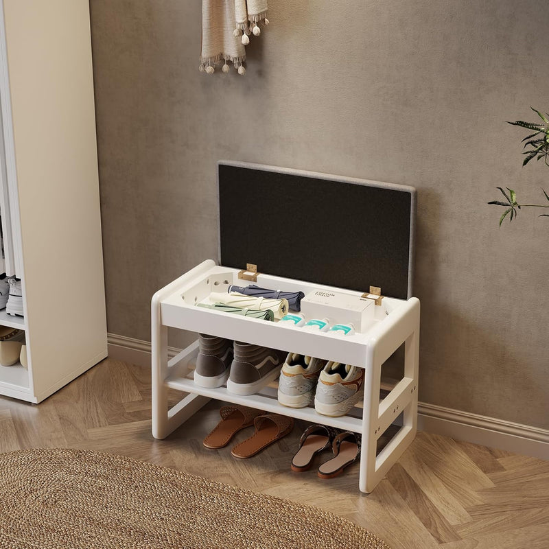 Small Shoe Bench with Cushion Storage Seat Wooden
