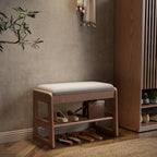 Small Shoe Bench with Cushion Storage Seat Wooden