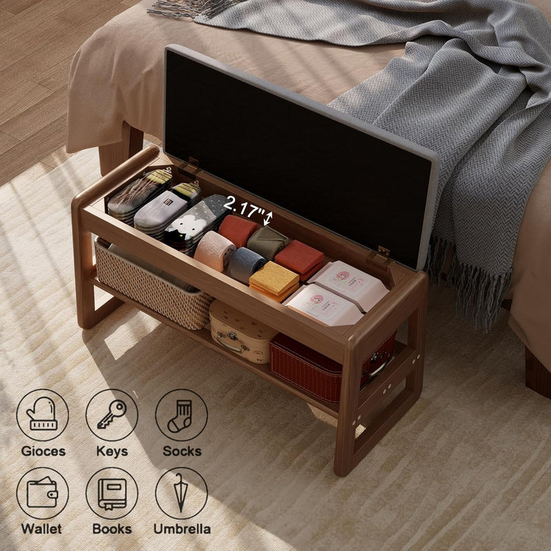 Small Shoe Bench with Cushion Storage Seat Wooden