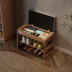 Small Shoe Bench with Cushion Storage Seat Wooden