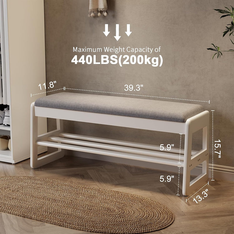 Small Shoe Bench with Cushion Storage Seat Wooden