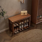 Small Shoe Bench with Cushion Storage Seat Wooden