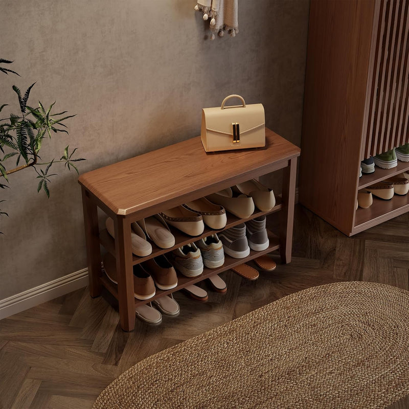 Small Shoe Bench with Cushion Storage Seat Wooden