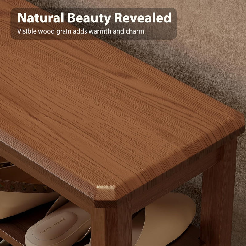 Small Shoe Bench with Cushion Storage Seat Wooden