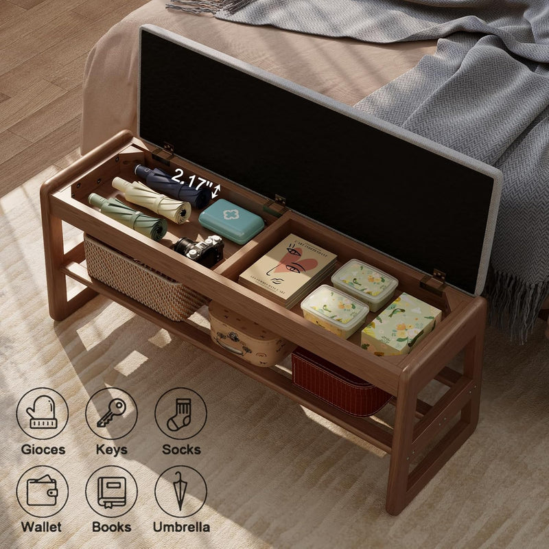 Small Shoe Bench with Cushion Storage Seat Wooden
