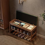 Small Shoe Bench with Cushion Storage Seat Wooden