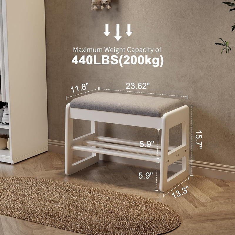 Small Shoe Bench with Cushion Storage Seat Wooden