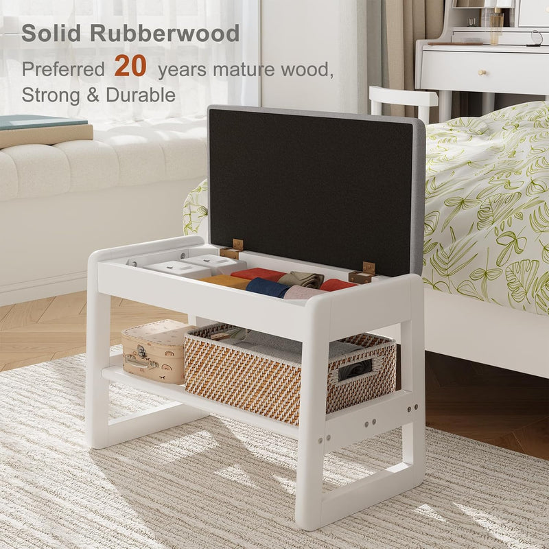 Small Shoe Bench with Cushion Storage Seat Wooden