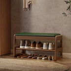Small Shoe Bench with Cushion Storage Seat Wooden
