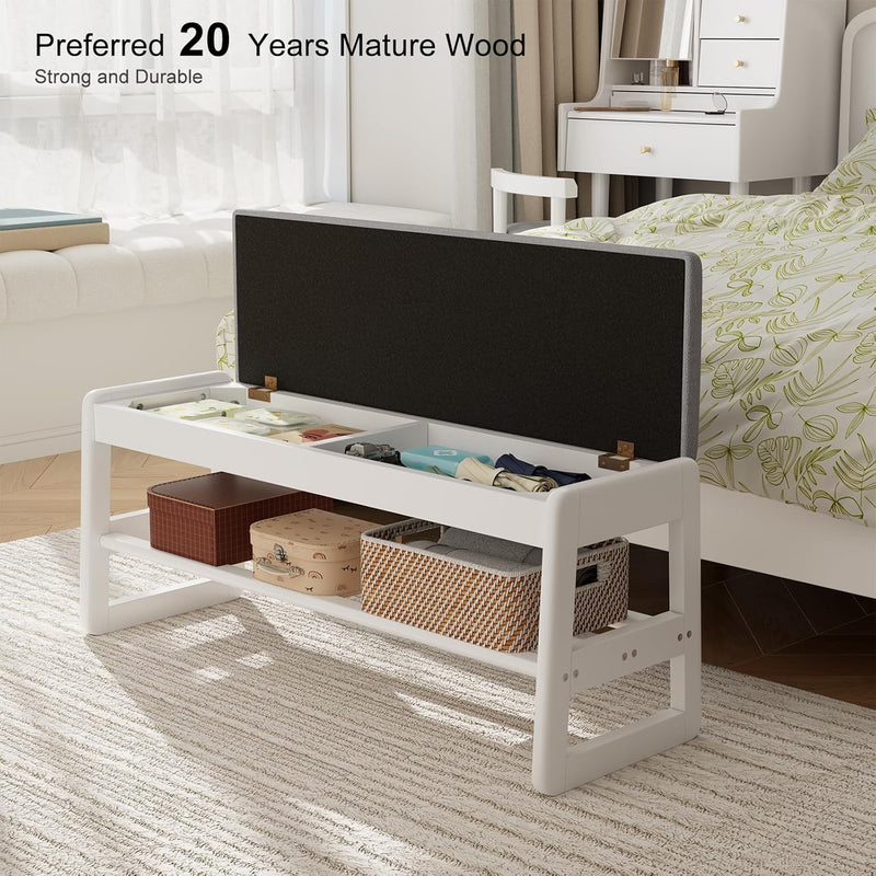 Small Shoe Bench with Cushion Storage Seat Wooden