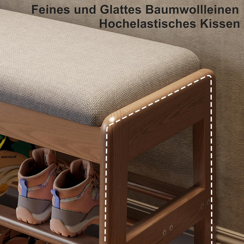 Small Shoe Bench with Cushion Storage Seat Wooden