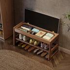 Small Shoe Bench with Cushion Storage Seat Wooden