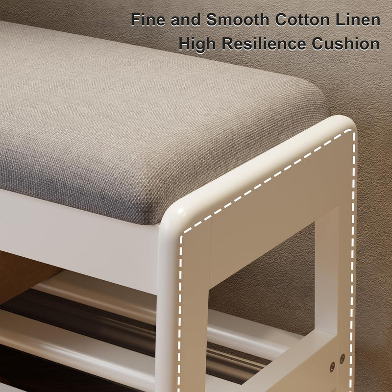 Small Shoe Bench with Cushion Storage Seat Wooden