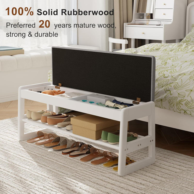 Small Shoe Bench with Cushion Storage Seat Wooden