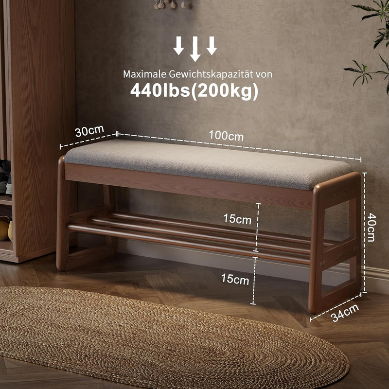 Small Shoe Bench with Cushion Storage Seat Wooden