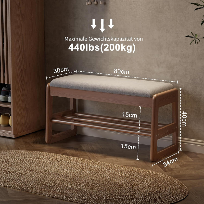Small Shoe Bench with Cushion Storage Seat Wooden