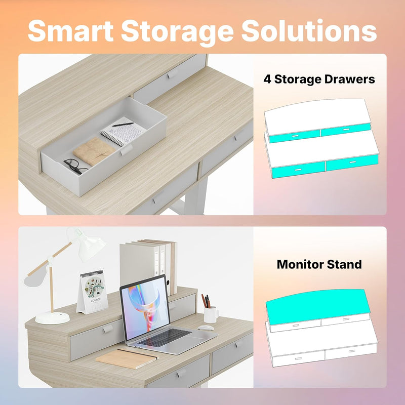Standing Desk with Drawers Natural C-Clamp
