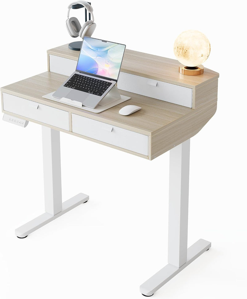 Standing Desk with Drawers Natural C-Clamp